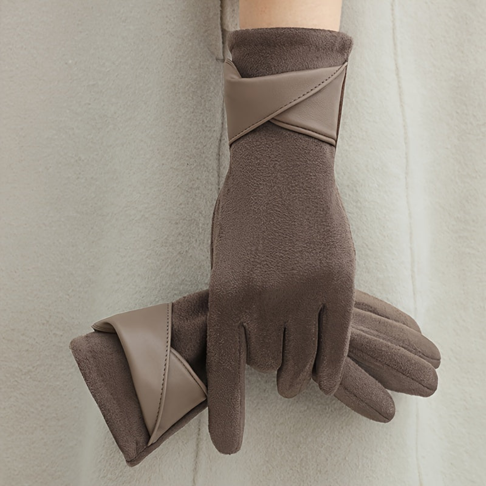 Damen Handschuhe Braun mit Manschetten-Design Elegante Winter-Accessoires