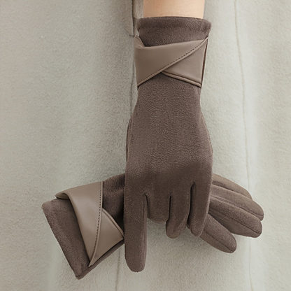 Damen Handschuhe Braun mit Manschetten-Design Elegante Winter-Accessoires