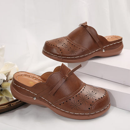 Damen Vintage Slip-On Clogs mit Lochmuster und Komfort-Plateausohle – Alltag & Freizeit