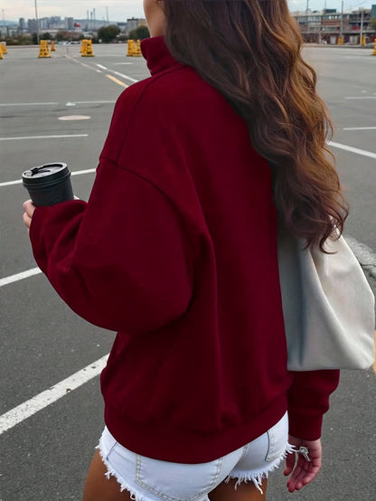 Felpa con cappuccio da donna, stampa Brooklyn, cerniera, collo alto, maniche lunghe, grigio, rosso, blu navy, nero