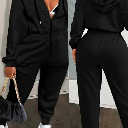 Damen Hoodie Overall mit Reißverschluss – Bequemer Jumpsuit mit Kapuze
