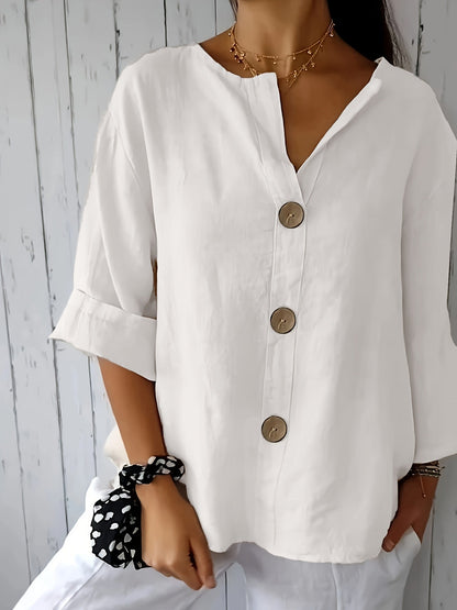 Camicia da donna con abbottonatura e maniche 3/4 – Camicia casual per tempo libero, quotidiano e ufficio