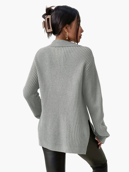 Damen Pullover Strickpullover mit Reißverschluss und Stehkragen – Modischer Herbst Winter Freizeit Look