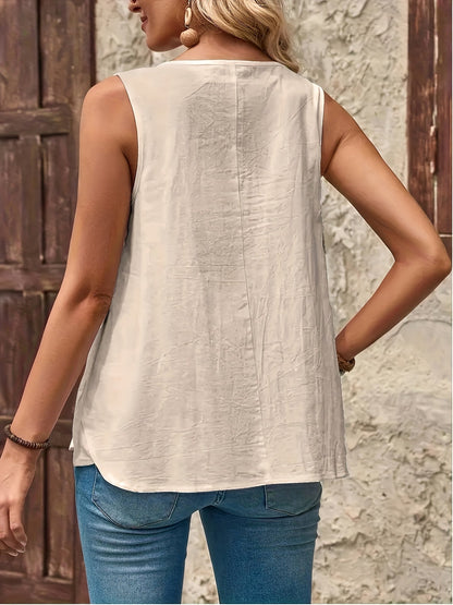 Top Henley sans manches décontracté pour femme avec patte de boutonnage, idéal pour le quotidien et l'été