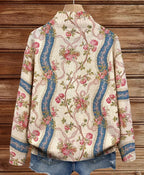 Eulalia | Ribgebreid vest voor dames met klimrozenmotief en zakken