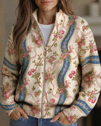 Eulalia | Ribgebreid vest voor dames met klimrozenmotief en zakken
