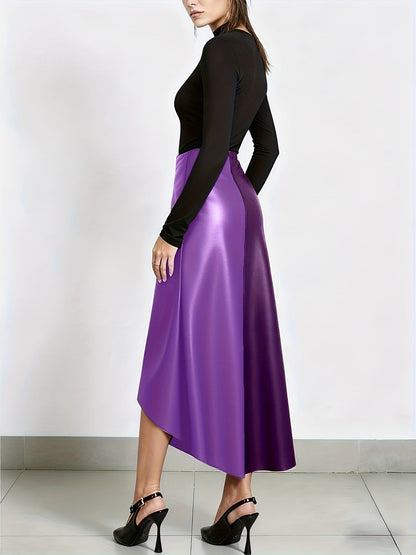 Gonna da donna color block con orlo asimmetrico in materiale similpelle