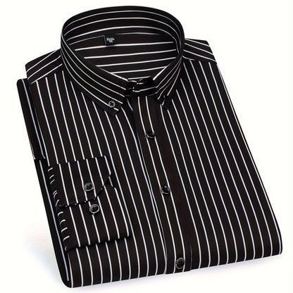 Chemise décontractée homme slim fit à rayures avec patte de boutonnage – Parfaite pour le quotidien et les sorties