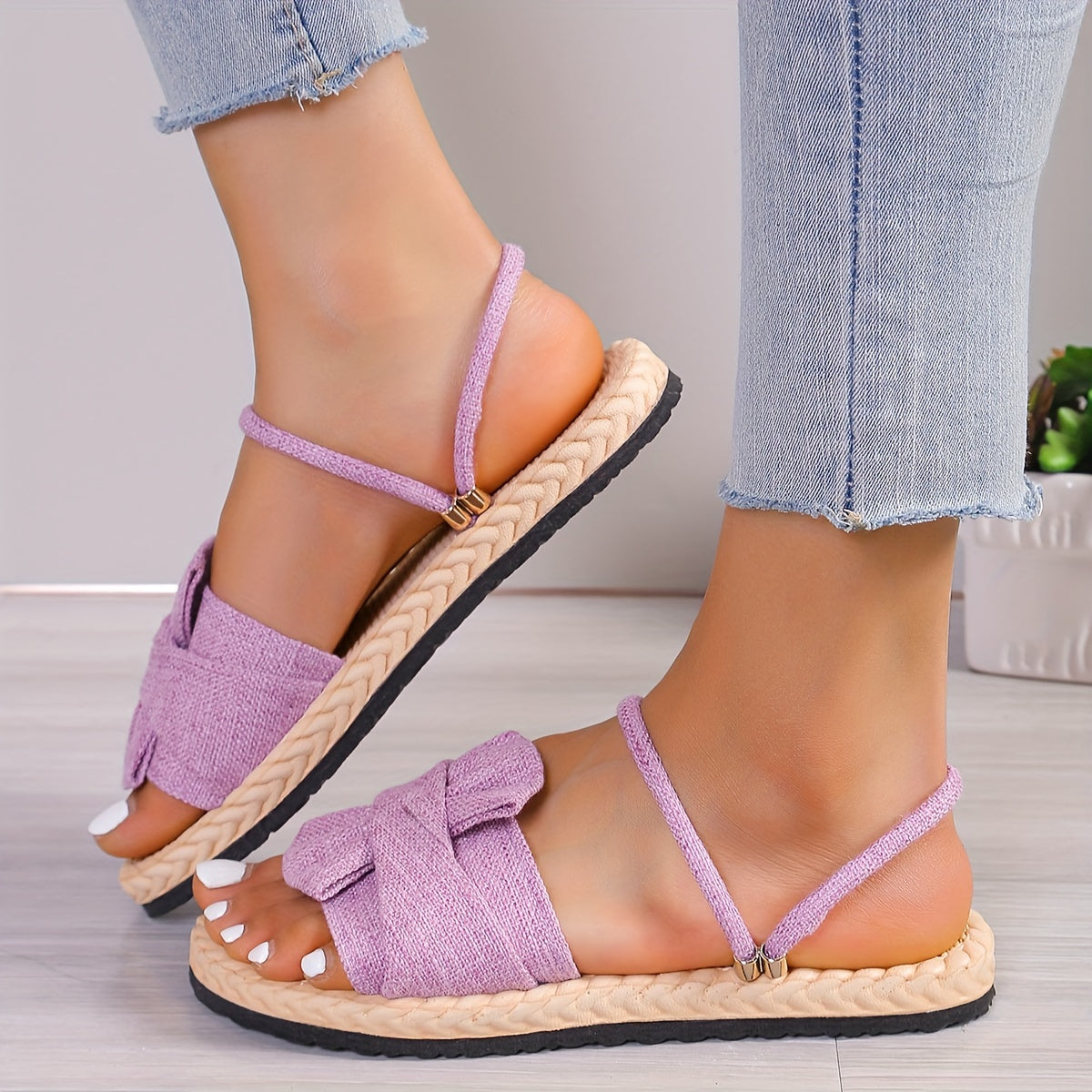 Damen Sommer Sandalen mit Schleife und Knöchelriemen – Bequeme Freizeitschuhe für Alltag & Urlaub