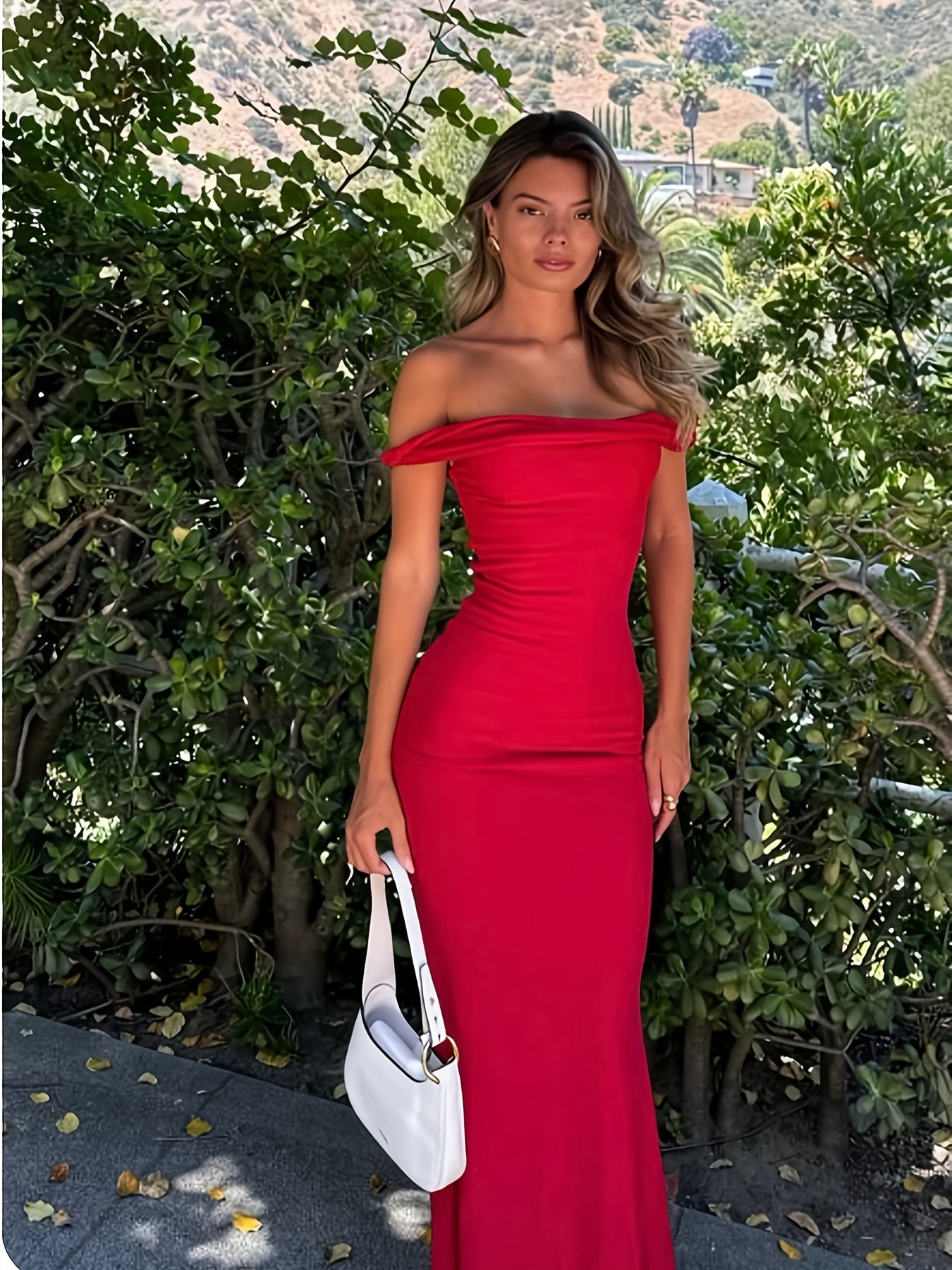 Damen Abendkleid Elegant Ein-Schulter Maxikleid Festlich Figurbetont