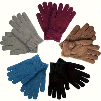 Unisex-strikhandsker med 5-fingerdesign i grå, blå, bordeaux, sort og brun