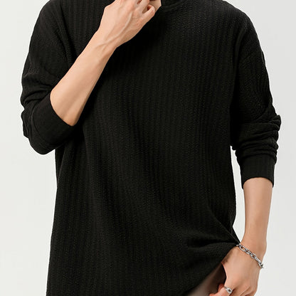 Herren Langarmshirt Henley Kragen Strukturmuster