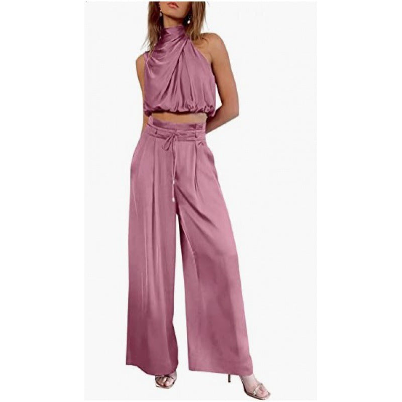 Jasmine – Casual mouwloos topje met midriff en wijde pijpen 2-delige set dameskleding