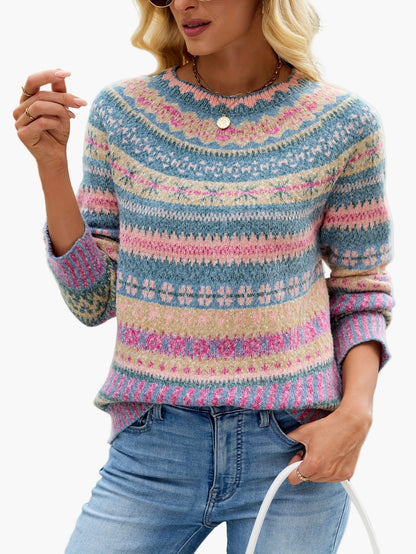 Maglione da donna in stile norvegese con scollo rotondo – Maglione alla moda per autunno e inverno