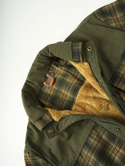 Geruit herenoverhemd met warme voering en corduroy-details