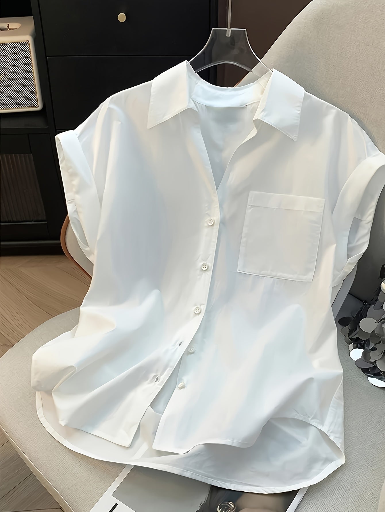 Blusa de mujer moderna de corte relajado, sin mangas, look clásico de negocios – Blusa versátil para oficina y tiempo libre