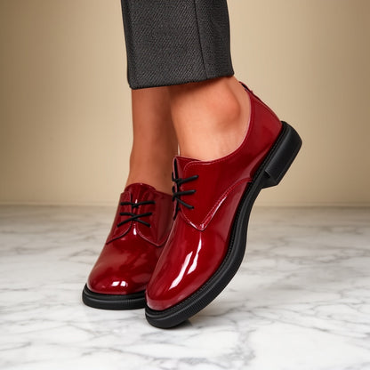 Damen Glanz-Schnürschuhe mit dicker Sohle Rot