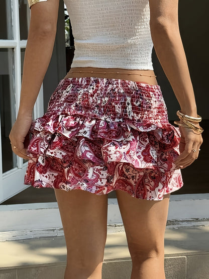 Damen Minirock mit Volants und Paisley-Muster – Sommer Urlaub Stil