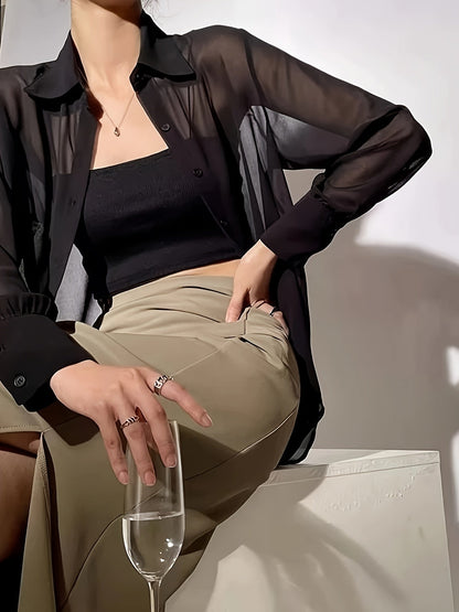 Dames transparant losvallend blouse-shirt voor elegante vrijetijds- en kantoorlooks