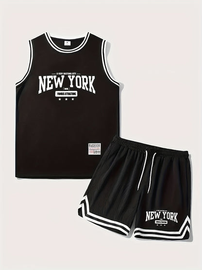 Herren Sport-Basketball-Set New York Print – Trainingsanzug für Fitness & Freizeit