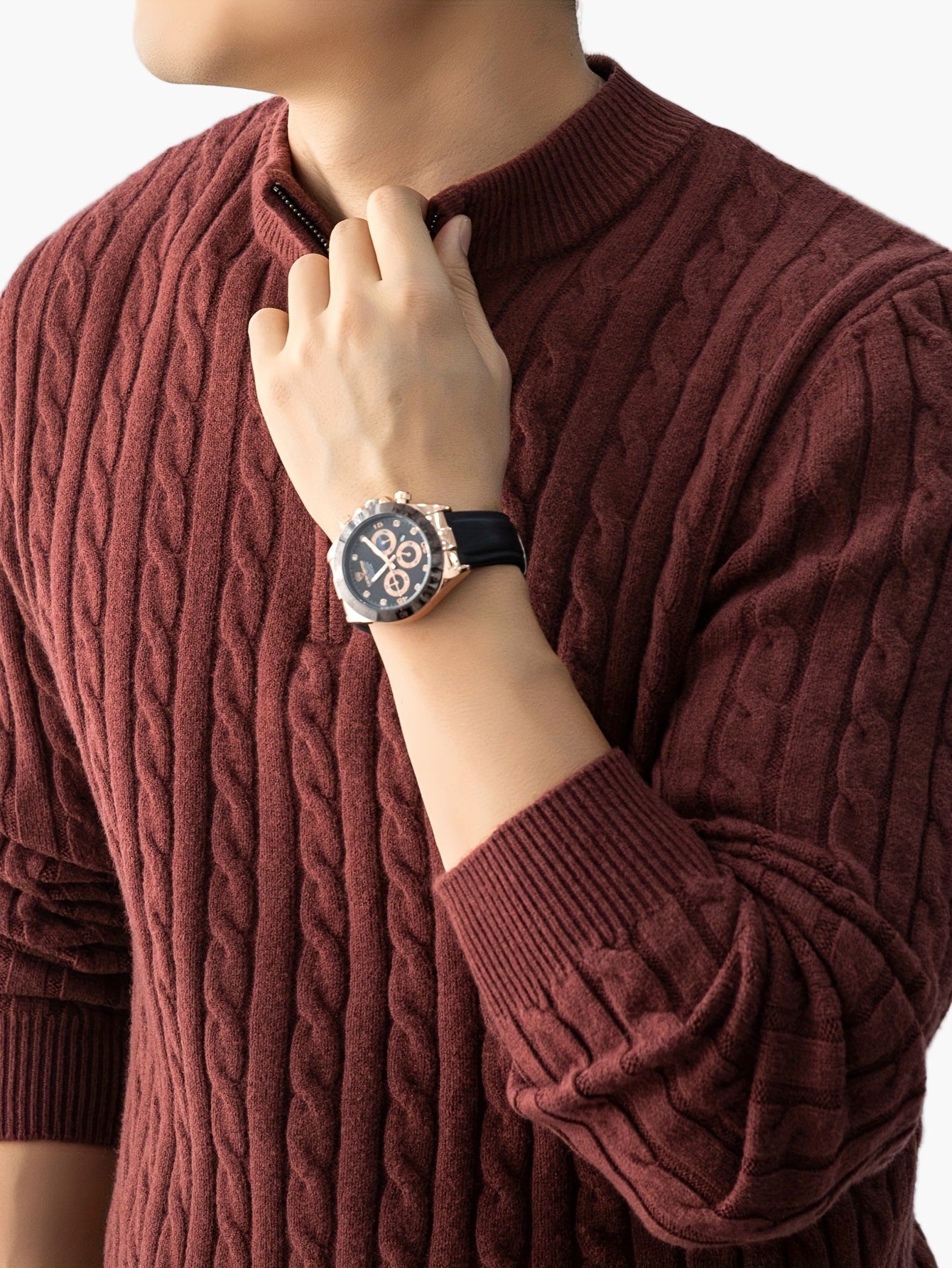 Herren Pullover mit Zopfmuster und Stehkragen – Modischer Strickpullover für Herbst und Winter, Casual Stil