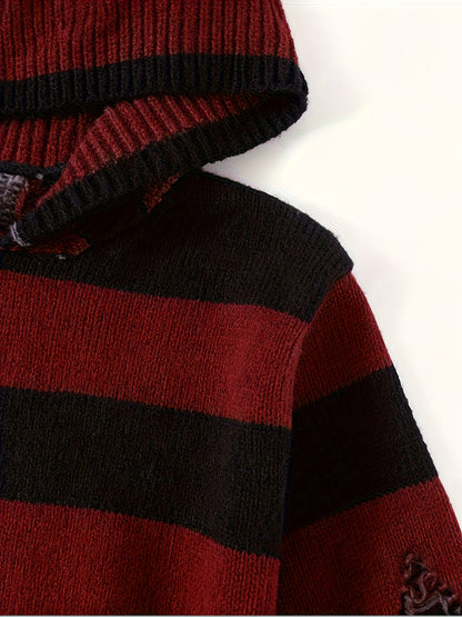 Kurzer Kapuzenpullover mit Streifen und langen Ärmeln