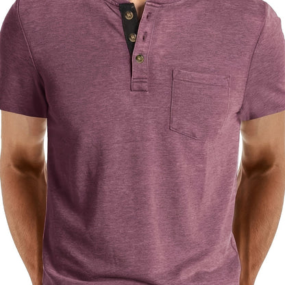Camiseta Henley para hombre con botonadura y bolsillo en el pecho – Camiseta casual de manga corta para uso diario y tiempo libre