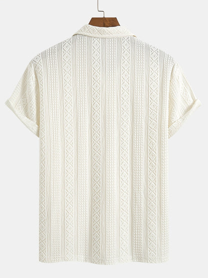 Herre poloshirt med geometrisk strukturbroderi – stilfuld fritids- og sommerskjorte