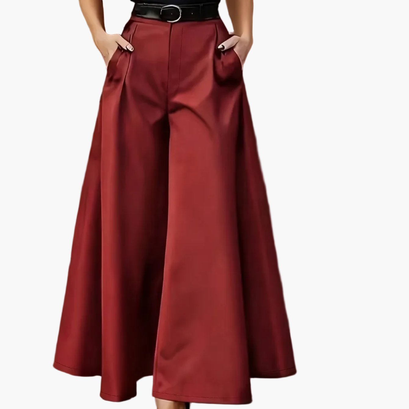 Pantaloni palazzo donna eleganti a vita alta con gamba ampia e cintura – Moda business e tempo libero di stile