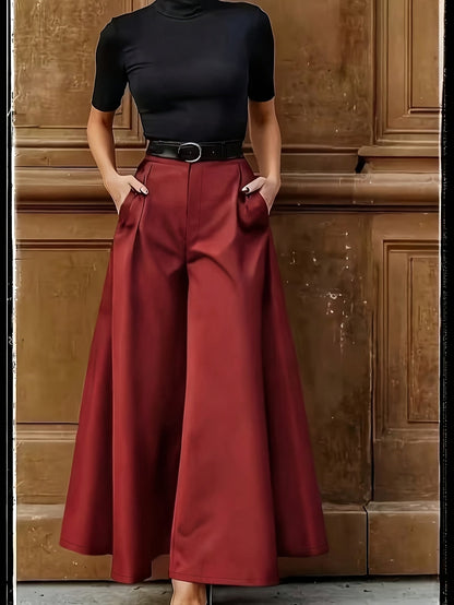 Pantalones Palazzo de pierna ancha para mujer para oficina y ocasiones elegantes – Pantalones de talle alto con estilo y carácter