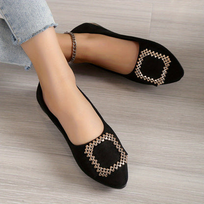 Damen Elegante Slip-On Ballerinas mit Strass-Schnalle – Modische Schuhe für Alltag und besondere Anlässe