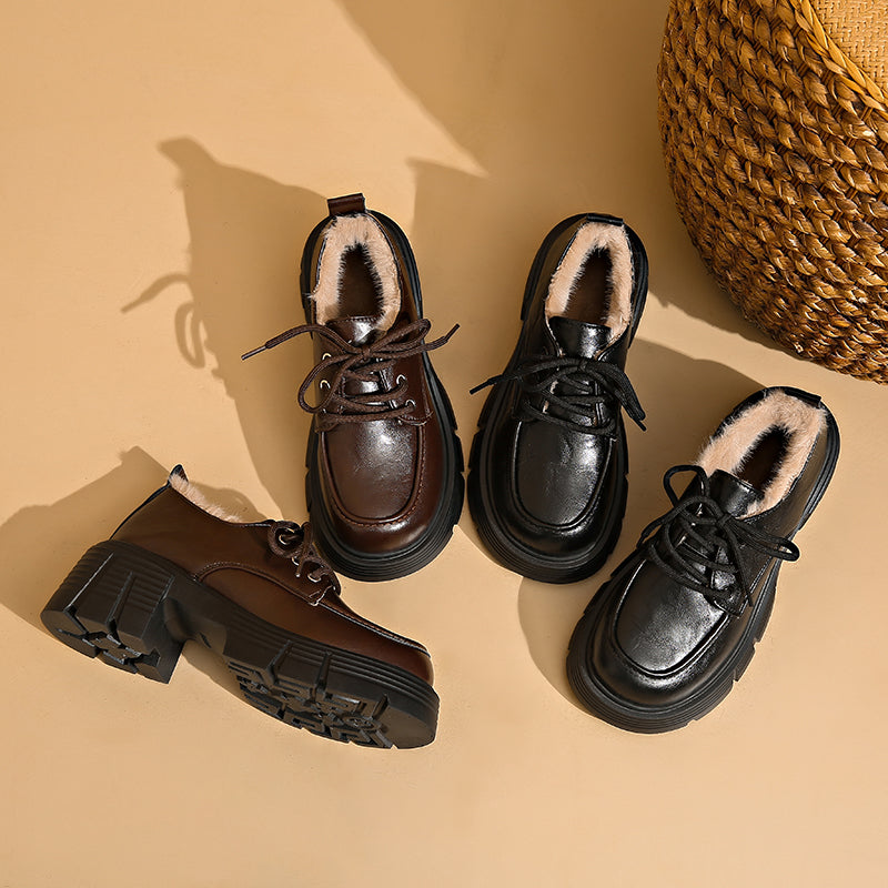 Damen Plateau Schnürschuhe mit Futter, klobiger Sohle und Schnürung