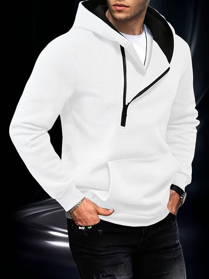Herren Kapuzenpullover mit diagonalem Reißverschluss Kängurutasche