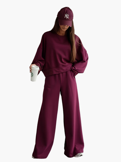 Dames lounge-set tweedelig – Elegante oversized vrijetijdspak met sweatshirt en wijde broek voor herfst & winter