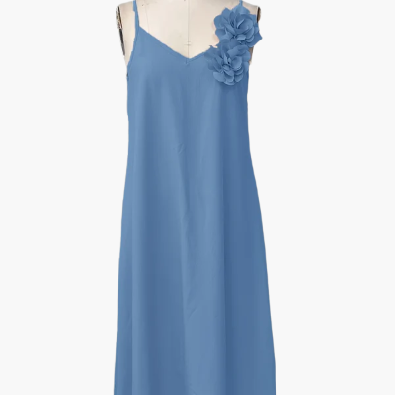 Damen Elegantes Maxikleid mit Blumenapplikation und V-Ausschnitt – Perfekt für Sommerfeste & Gartenpartys