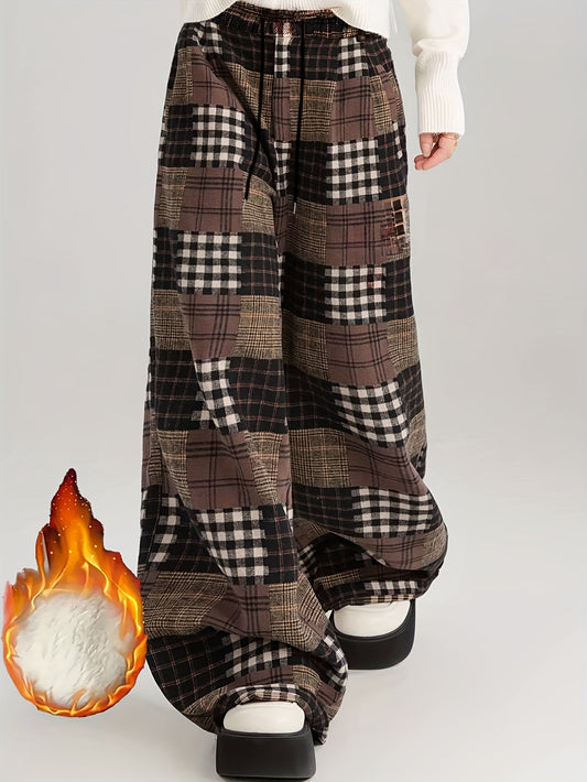Patchwork Hose Karomuster Weites Bein Braun Schwarz