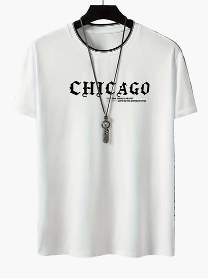 Herre T-shirt i streetwear-stil med "Chicago" print – afslappet sommeroverdel