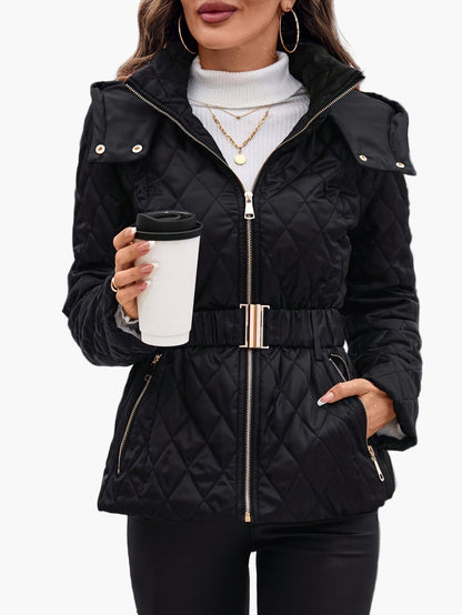 Doudoune pour femme avec ceinture et capuche – Manteau d'hiver élégant pour le quotidien et les loisirs