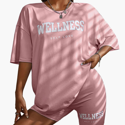Damen Wellness Lounge Set Oversize T-Shirt & Radlerhose – Freizeit & Self Love Outfit