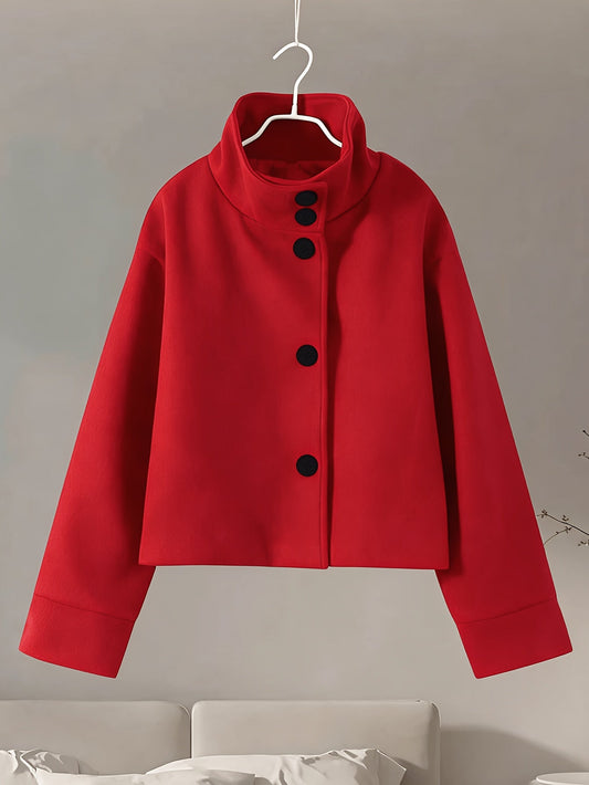 Veste courte pour femme avec col montant et boutons