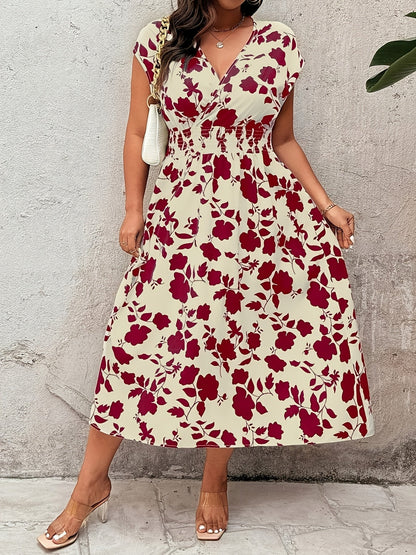 Abito midi elegante da donna con scollo a V e coulisse elastica – Perfetto per il tempo libero e l’estate