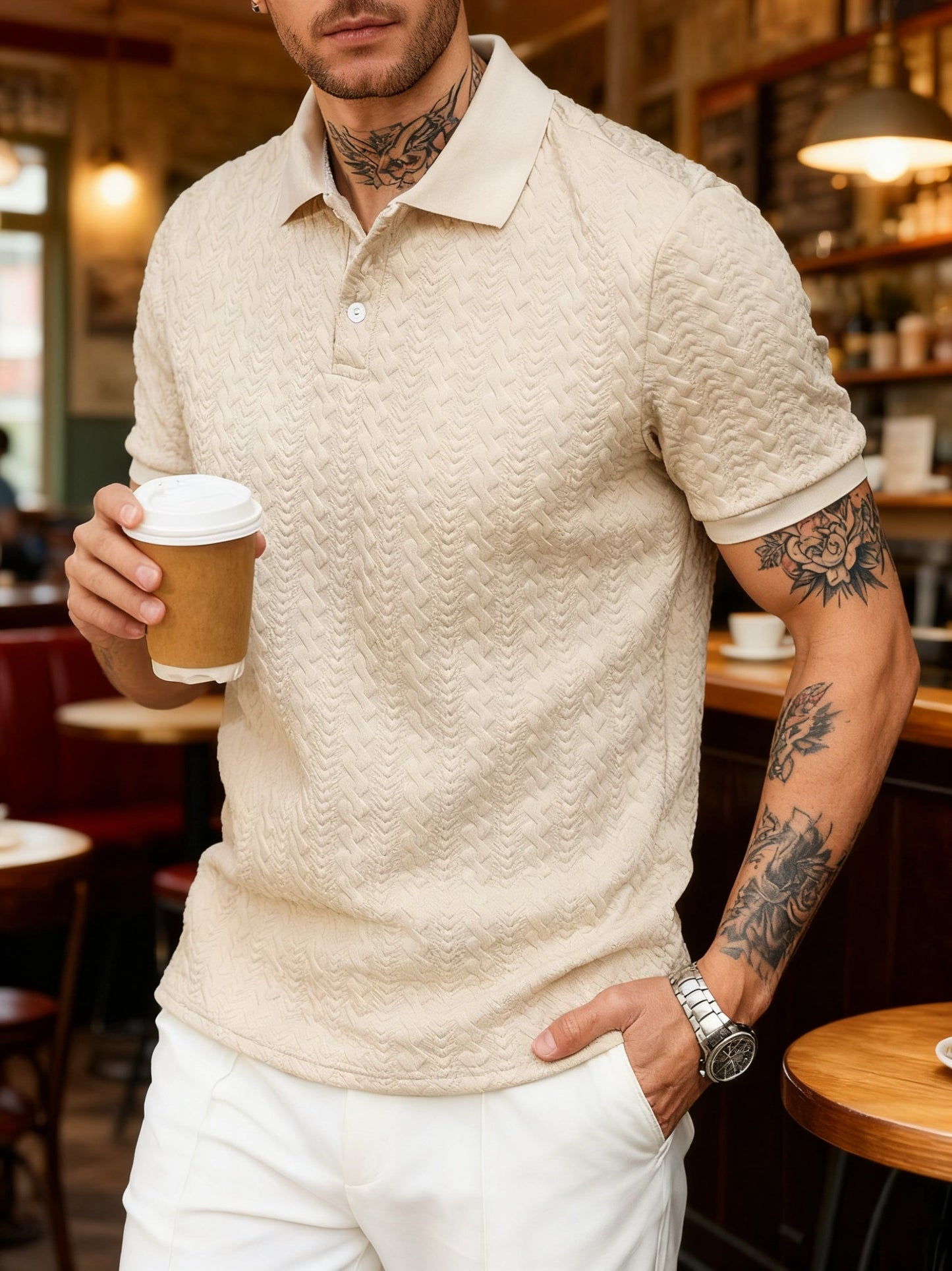 Męska koszulka polo w stylu casual z fakturą – idealna na czas wolny i na co dzień