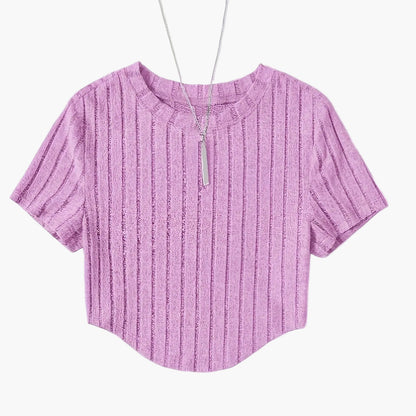 Dame kortermet ribbestrikket crop-top – avslappet sommer fritidsskjorte