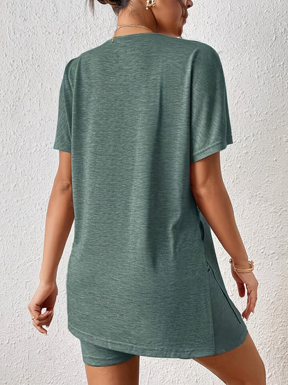 Damen Lounge Set Kurzarmshirt und Shorts – Elegantes Freizeit Outfit für Zuhause & Alltag