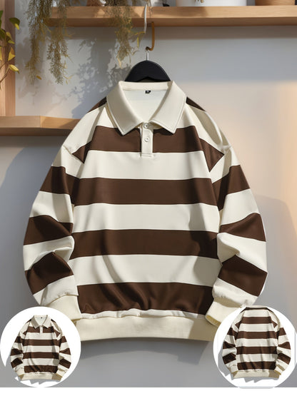 Gestreiftes Langarm Polo-Sweatshirt mit Kragen und Bündchen