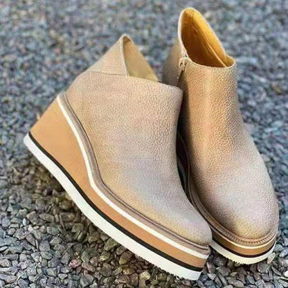 Damen Plateau-Stiefeletten mit Reißverschluss – Modische Alltagsschuhe im europäischen Stil