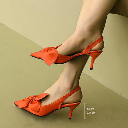 Zapatos de tacón stiletto para mujer con lazo y punta estrecha – Elegantes tacones slingback para ocasiones festivas