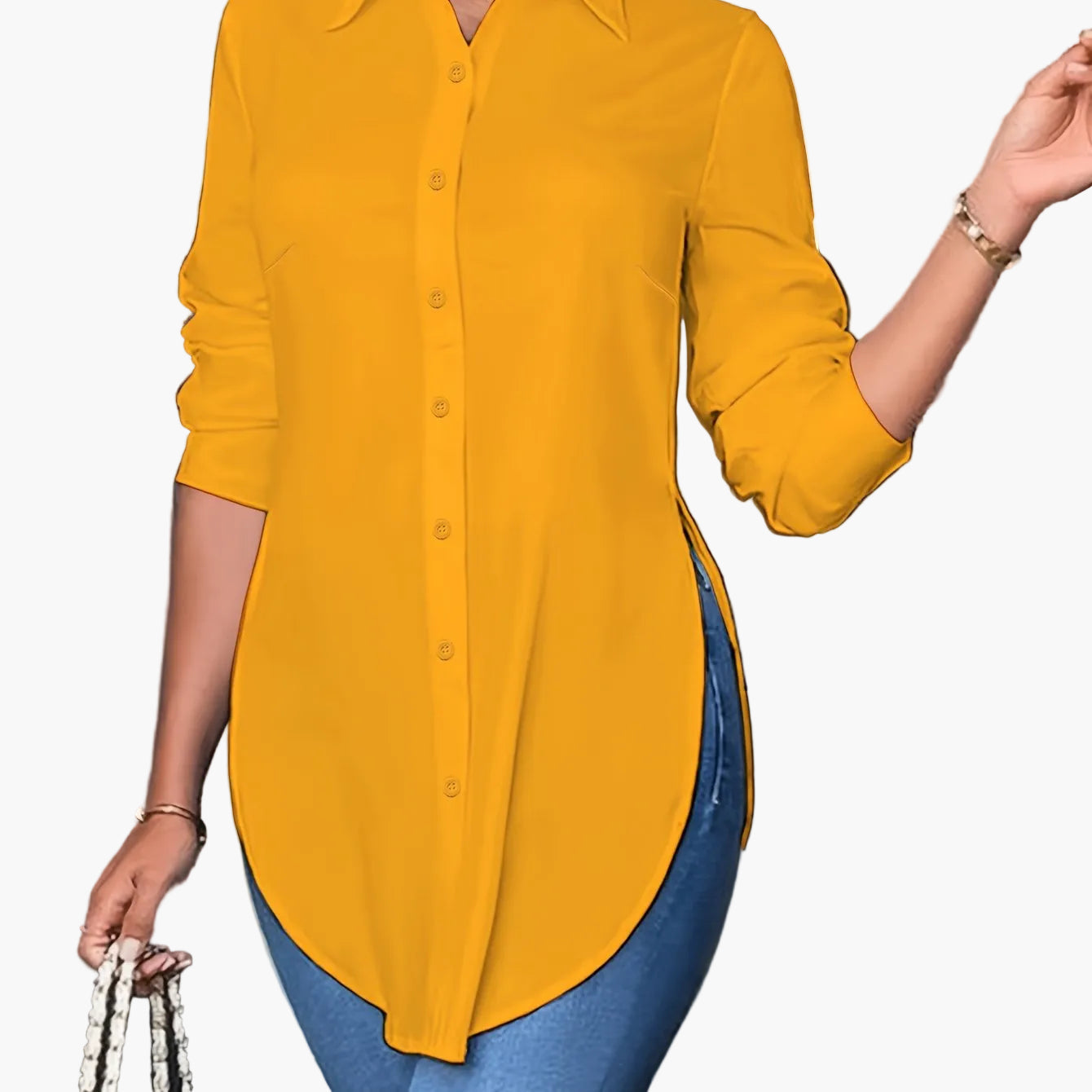 Damen Langarm Bluse Elegant Büro Freizeit – Lockere Hemdbluse für Alltag und Business
