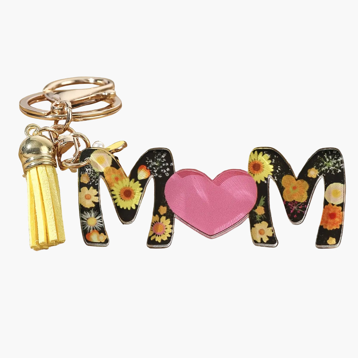 Porte-clés pour femmes – Cadeau de fête des mères à la mode, anneau porte-clés avec cœur et motif floral, accessoire élégant