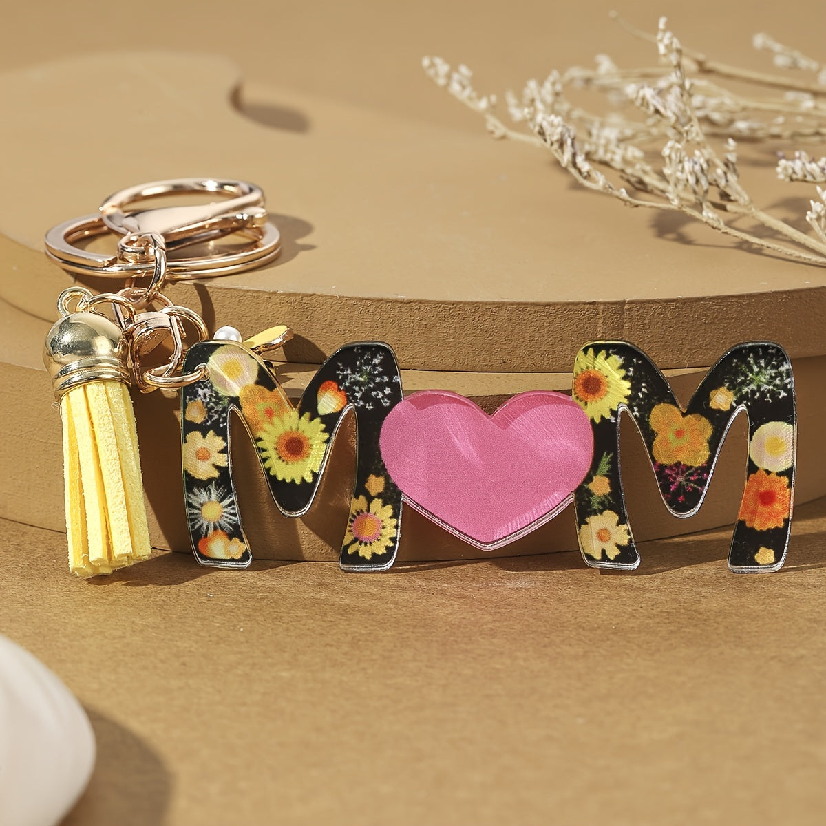 Porte-clés pour femmes – Cadeau de fête des mères à la mode, anneau porte-clés avec cœur et motif floral, accessoire élégant